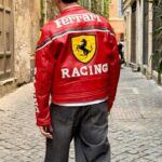 unisex ferrari red leather jacket retro bomber