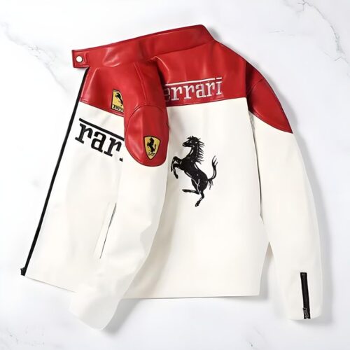 Side angle showing comfortable lining and red/white panels on Ferrari jacket