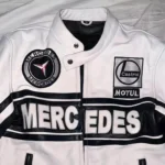 the embroidered sponsor patches on the Mercedes F1 jacket